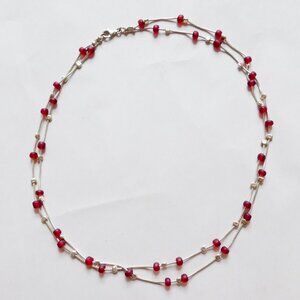 Silver Necklace with magenta glass beads